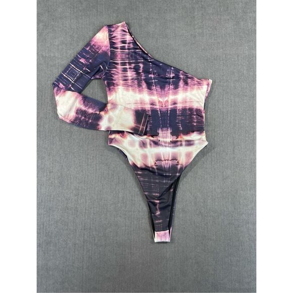 Pretty‎ Little Thing Bodysuit Womens XS Purple Tie Dye One Shoulder Y2K Festival - Picture 1 of 6